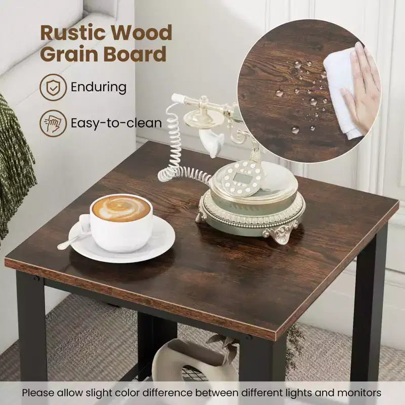 Costway Industrial End Table 2-Tier Side Table with Storage Shelf Rustic Sofa Table Black